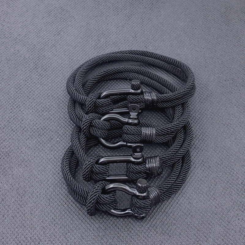 

Men Black Stainless Steel U shape Survival Bracelet Outdoor Camping Rescue Emergency Shackle Rope Bracelet For Women Jewelry