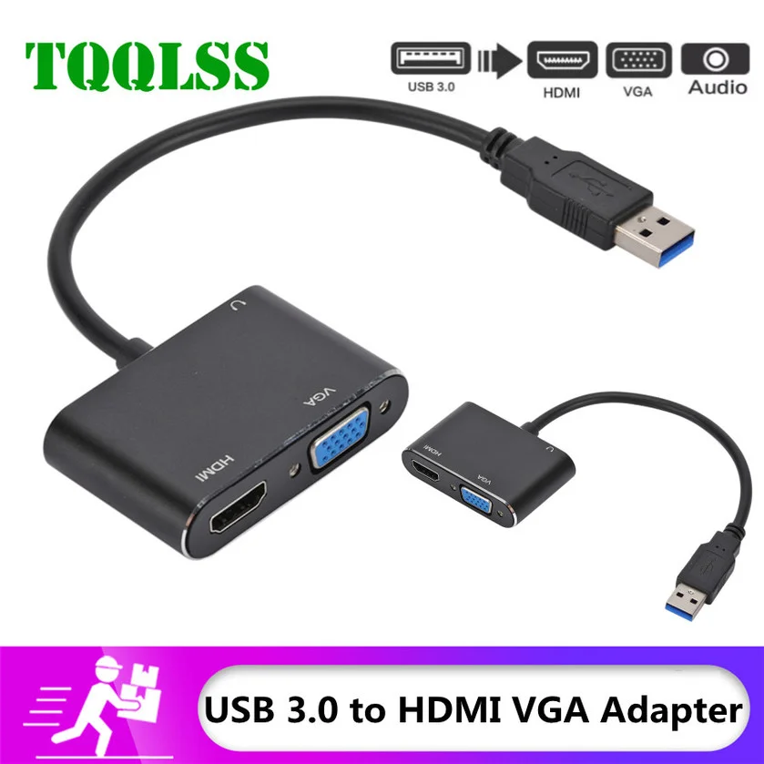 

Совместимый с USB3.0 к HDMI VGA, поддержка аудиовыхода USB к HD 1080P, компьютерный хост к телевизору для ПК, ноутбука, HD ТВ монитора, проектора