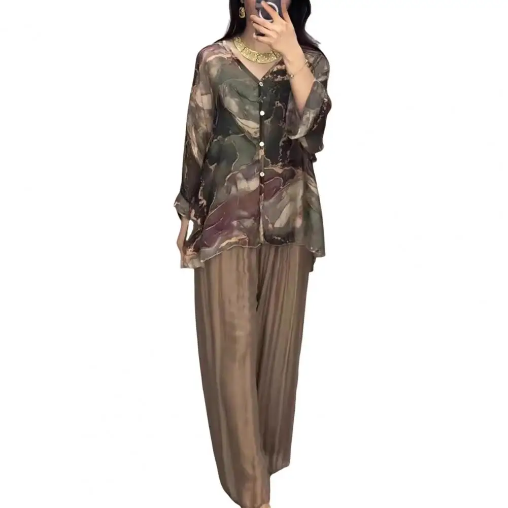 2 шт./комплект женская блузка с V-образным вырезом и брюки