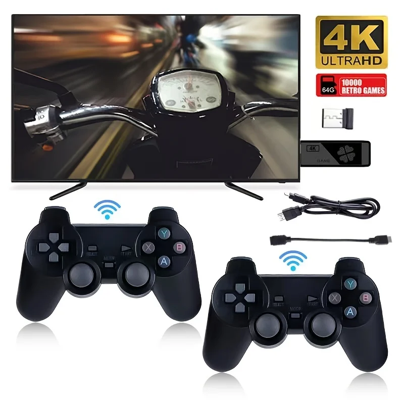 

Video Game Stick 4K 10000 Games Console 64G Double Wireless Controller Game Stick M8 Plus Retro Games For PS1 GBA MD controller