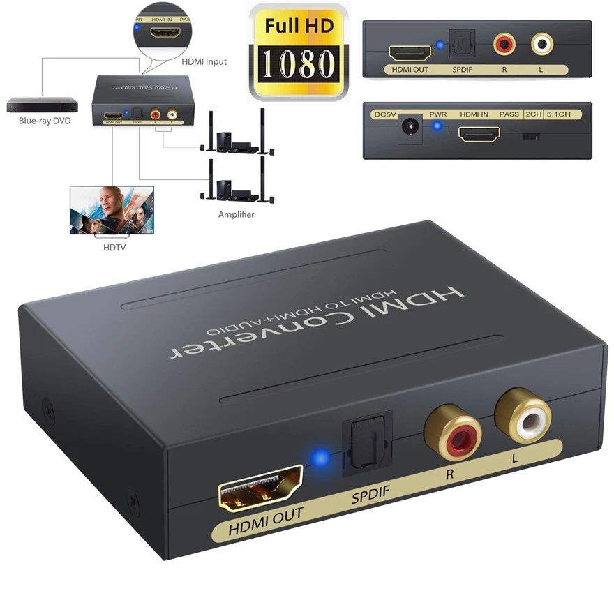 

4K HDMI to HDMI Optical SPDIF Support 5.1 + RCA L/R Audio Video Extractor Converter Splitter Adapter