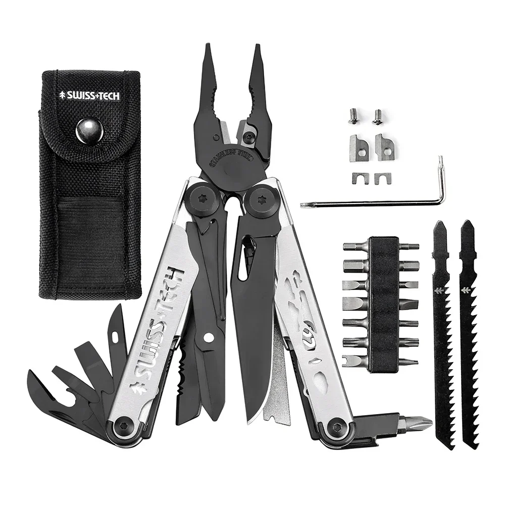 SWISS TECH 37 в 1, многофункциональные плоскогубцы, складной нож, сменные детали, набор инструментов для улицы, EDC, набор инструментов для выживания, пешего туризма, кемпинга