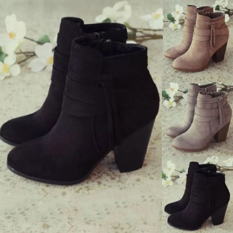 

Women Ankle Boots Winter 2023 Fashion Suede Leather Boots High Heel Ladies Shoes Ankle Boots For Women Dropshipping