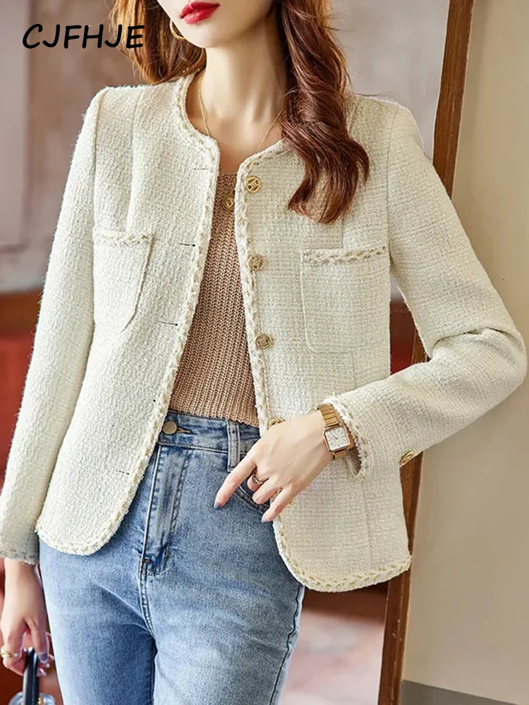 CJFHJE женский модный твидовый блейзер с металлическими пуговицами пальто