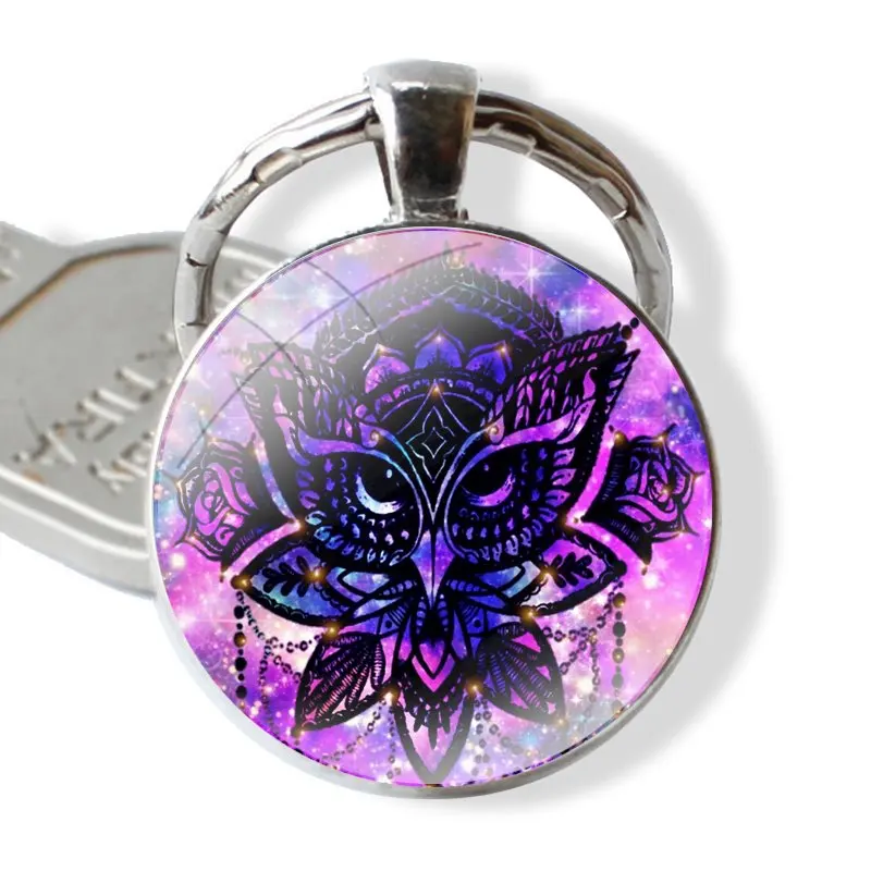 Брелок ручной работы стеклянный кабошон брелок для ключей подвеска цепочка Сова