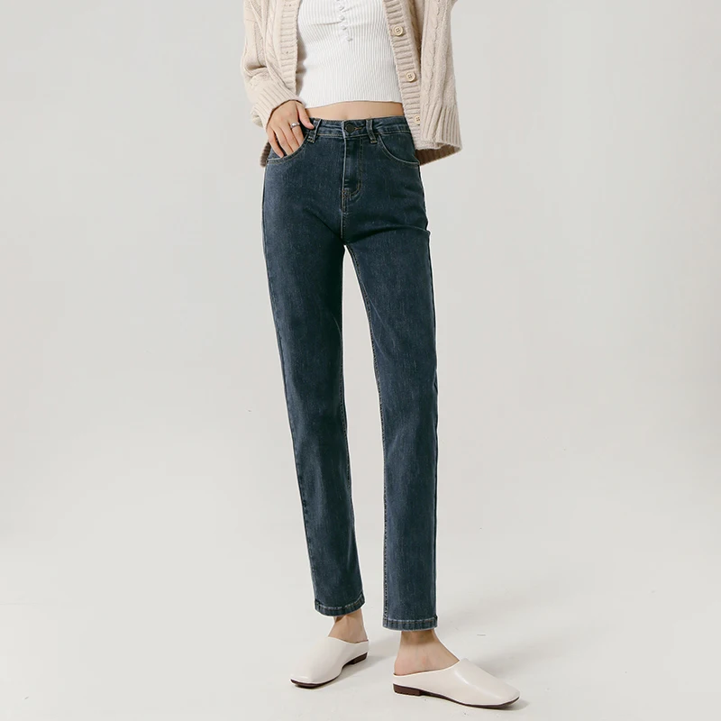 

ZHISILAO New Straight High Waist Jeans Women Classic Cotton Ankle-Length Denim Pants Korean Fashion Spring 2022