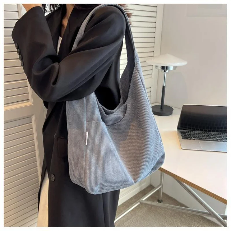 

Холщовая женская сумка-тоут на плечо, простой вельветовый Повседневный вместительный дизайнерский саквояж для женщин, дорожная однотонная сумка-шоппер