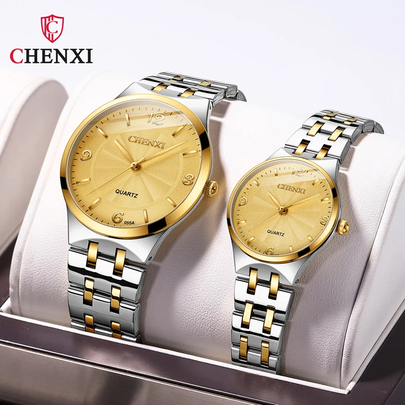 Couple Watch CHENXI Luxury Women's Watches Silver Stainless Steel Classic Simple Business Men's Watch Gift His Hers Watch Sets