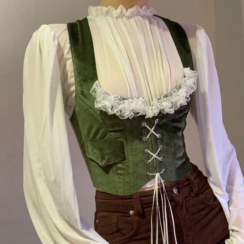 Autumn Vest Female Slim and Elegant Short Lace Wrapped Retro Court Wind Strapped Undershirt Top