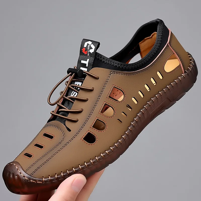 

Сандалии мужские дышащие, повседневные модные туфли на плоской мягкой подошве, с вырезами, деловые кроссовки, лето 2023