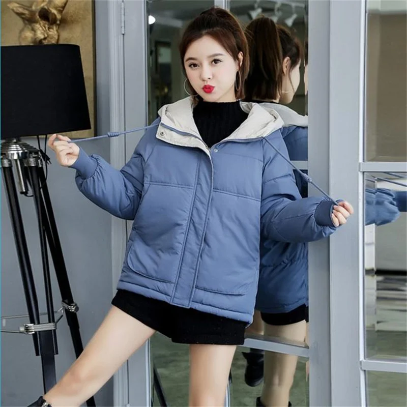 

2022 New Women Winter Jacket Loose Parkas Patchwork Thicken Warm Coat Hooded Female Down Cotton Padded Short Jacket Coat Outwear