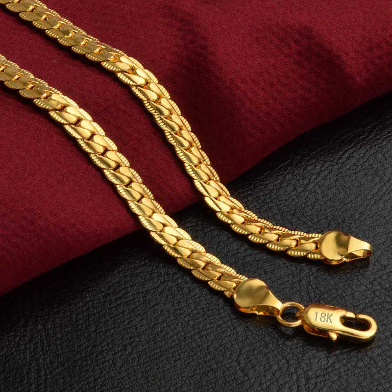 

18-24Inch 45-60cm 18K Gold 5mm Full Sideways Chain Necklace for Women Man Fashion Wedding Party Charm Jewelry
