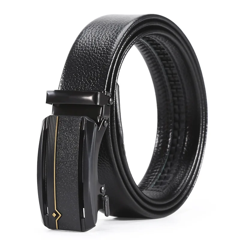 Fashion Men Hollow Out Automatic Buckle Iron Buckle Belt Leisure Young And Middle-Aged Black PU Leather Versatile Belt A3353