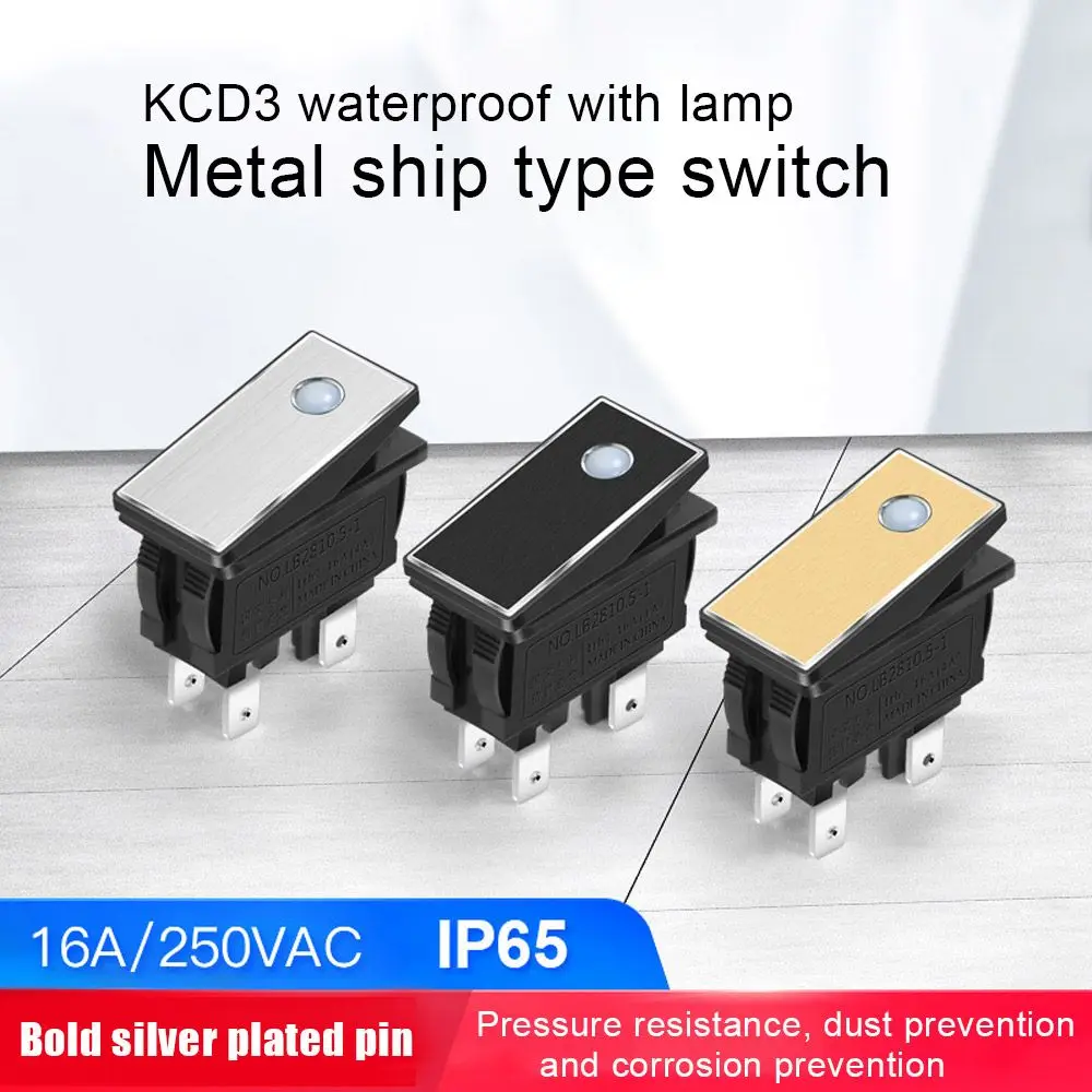 

Waterproof 2NO 220V 4Pin Metal Rocker Switch KCD3 16A Push Button With LED
