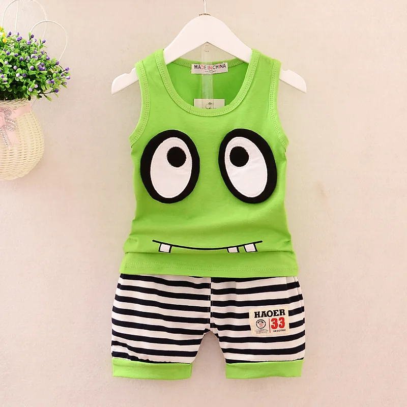 

2022 Summer Infant Suit Fashion Baby Boys Girls Vest Shorts Clothing Sets Children's Suit Kids Big Eyes Pattern Costume