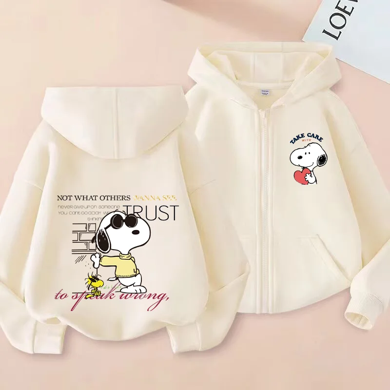 Snoopy Zipper Hoodies Girls Outdoors Sweatshirt Boys Winter Long Sleeve Harajuku Pullover Series Casual Hooded Kids Clothes Top