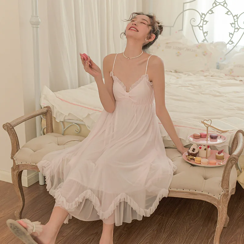 suspender pajamas women's thin nightdress sexy lace girls home dress  summer plus size sexy nightwear