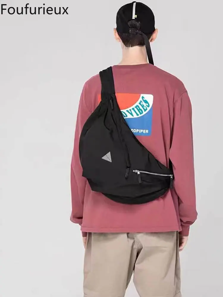 

Японская сумка через плечо foufurious, функциональная сумка для инструментов в стиле хип-хоп, вместительная нейлоновая корейская модная однотон...