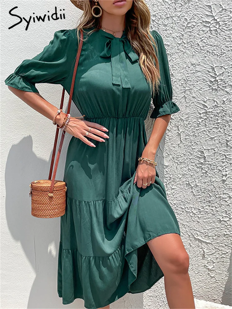 Syiwidii зеленые платья с бантом для женщин Лето 2022 Новые повседневные офисные