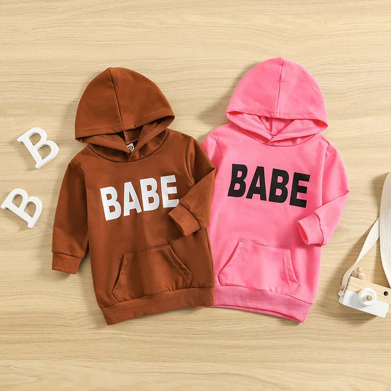 

Толстовка для маленьких мальчиков и девочек, детская Свободная Толстовка с длинным рукавом и буквенным принтом, топы, длинный пуловер на весну и осень