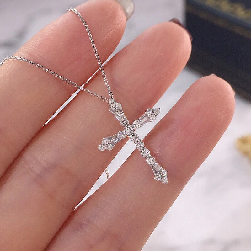

Exquisite Ladies Cross Pendant Necklace Inlay Shine AAA Cubic Zirconia Korean Stle Jewelry For Women Wedding Engagement Gifts