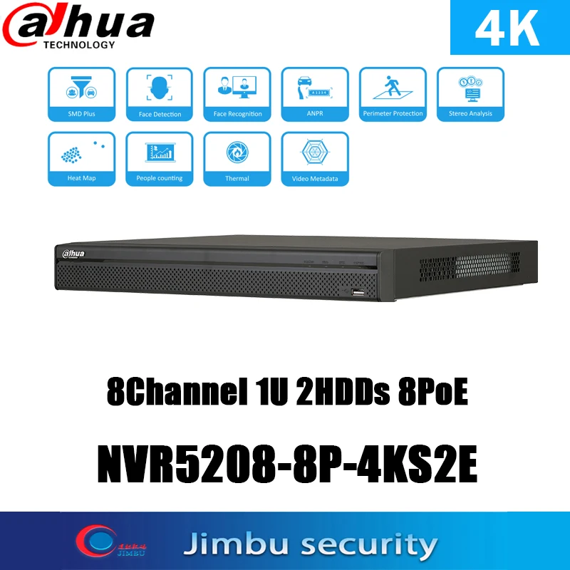 

Dahua NVR 8CH 4K NVR5208-8P-4KS2E 8POE P2P 4K Smart H.265 AI Search Face Detection CCTV Video Surveillance Recorder