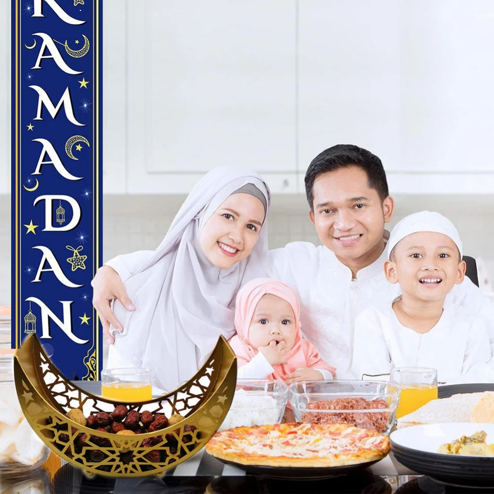 2022 New Ramadan Decoration Tray Dry Fruit Nuts Snacks Storage Plate Dinner Pallet Moon Star Iron Home Decor Holiday Supplies