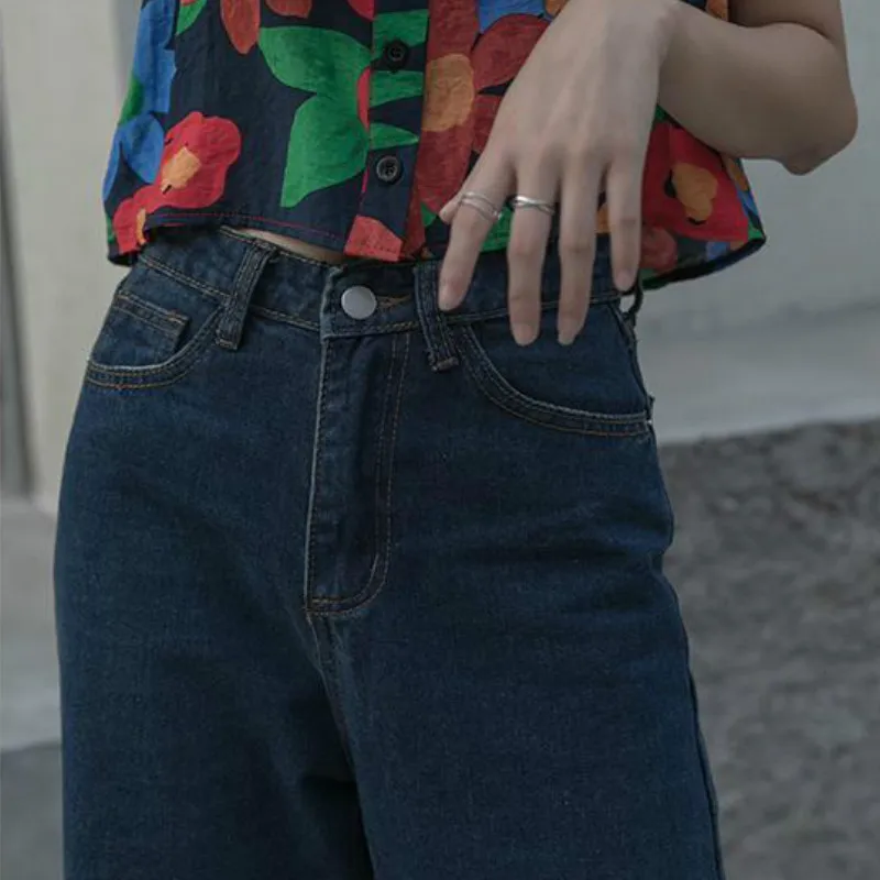 Jeans Women 2022 New Summer Thin Section Was Thin Korean Version of High Waist Wild Loose High Waist Nine-point Wide-leg Pants