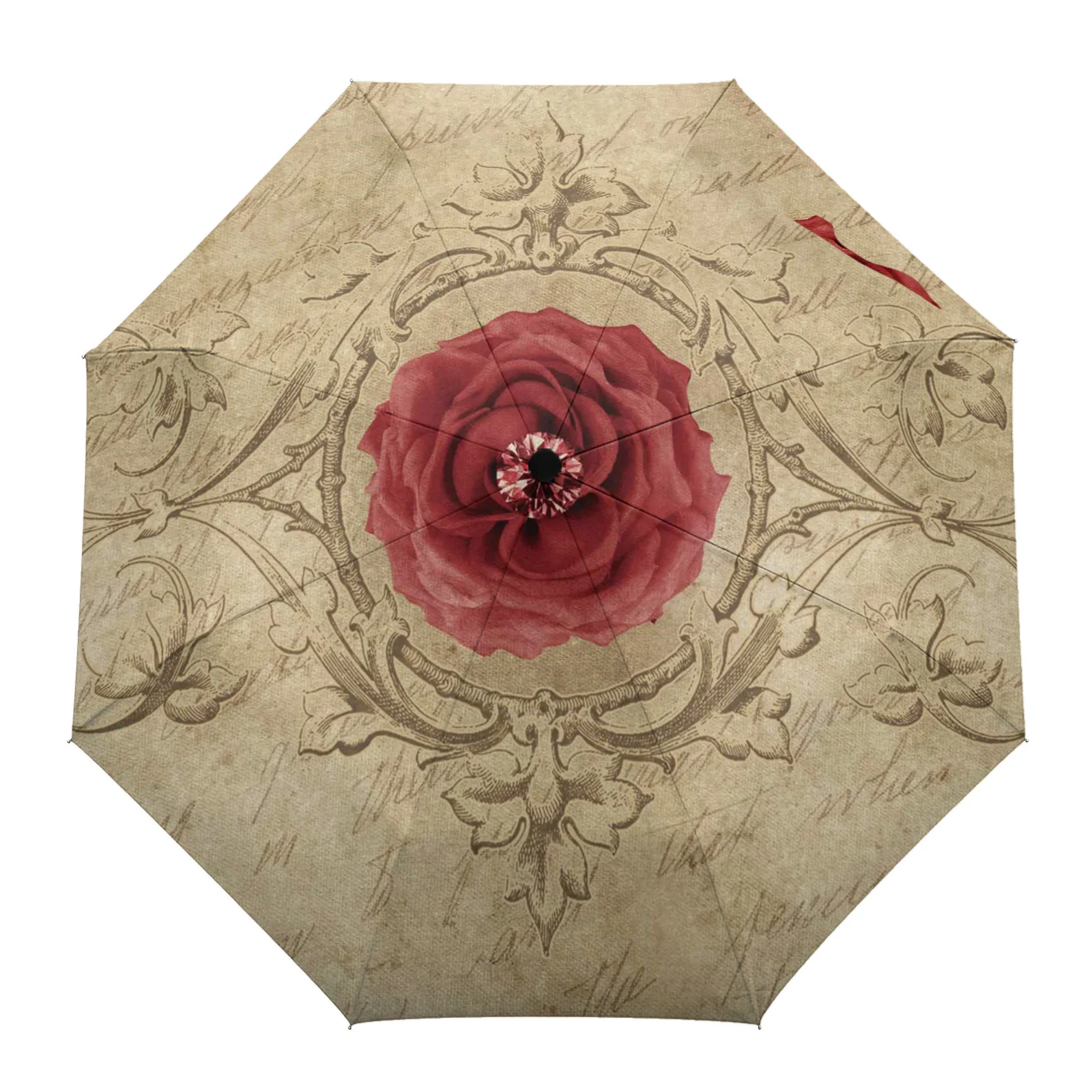 

Retro Flower Gem Red Parasol Umbrella for Outdoor Automatic Eight Strands Rain Umbrella Adults Female Shade Umbrellas