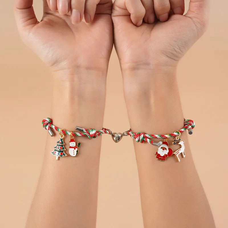 

New Cross-border Santa Claus Christmas Tree Snowman Elk Pendant Love Magnet Couples Hand Rope Christmas Series