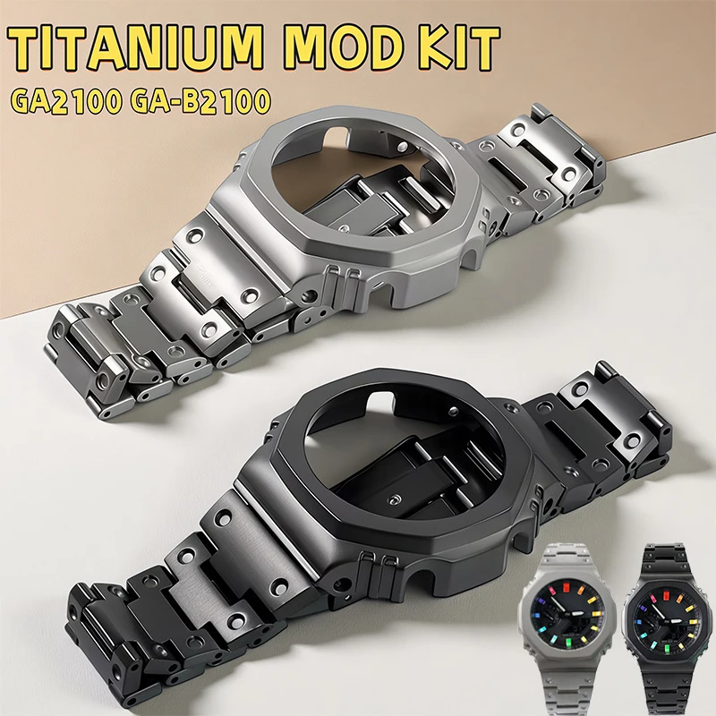 Фото Комплект для модификации часов G-SHOCK Casioak GA-2100 GA-B2100: корпус и ремешок из титанового сплава GA2100 2110 GAB2100, замена корпуса и браслета для мужчин. №1