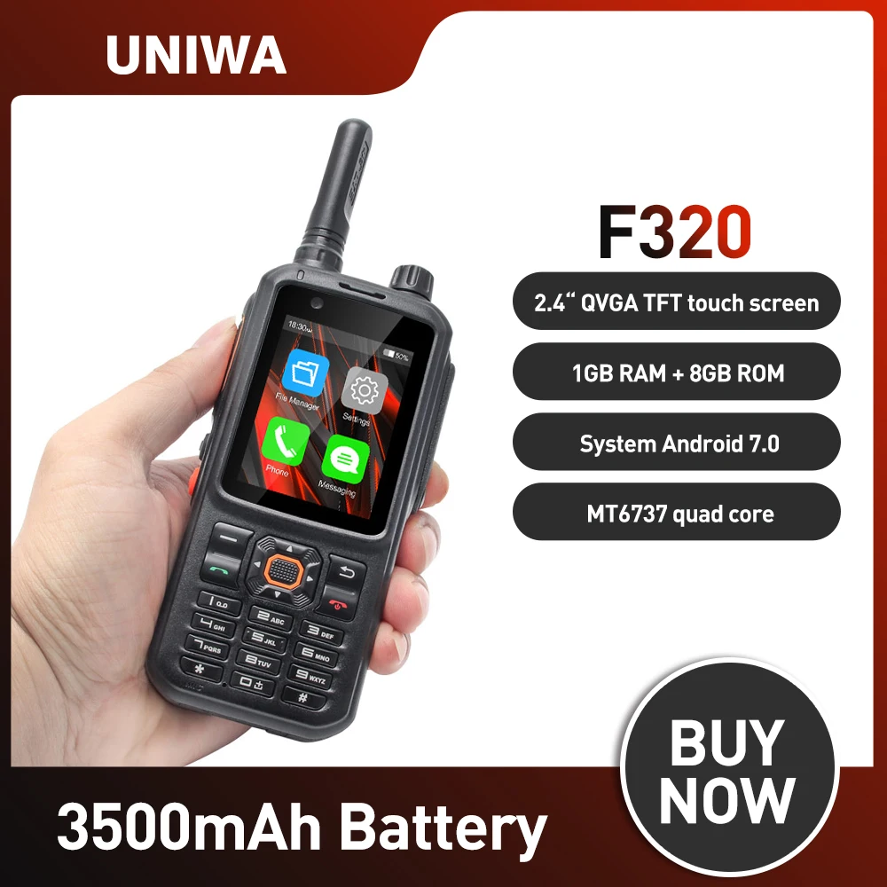 UNIWA F320 Mobile Phone Walkie Talkie  Zello Long Range 100km 500km 1000km 4G LTE Android 7.0 PoC Radio Smartphone Quad Core