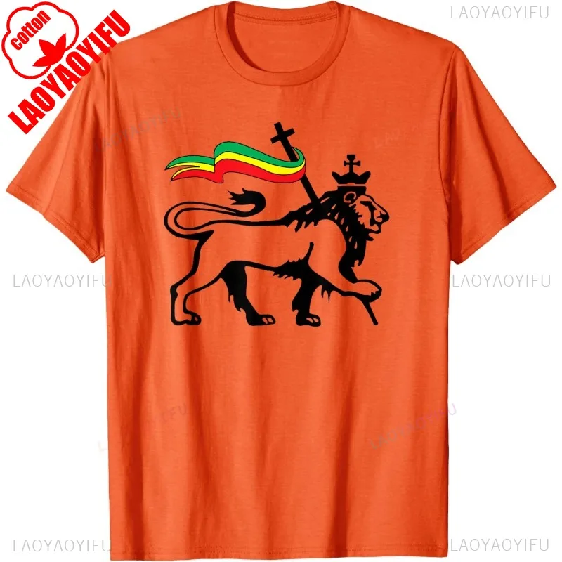 Фото Лидер продаж, винтажная футболка Rasta Lion of Judah с графическим флагом Растафеarian Reggae Lion и христианская футболка в стиле Харадзюку, повседневные мужские футболки в стиле хип-хоп №5