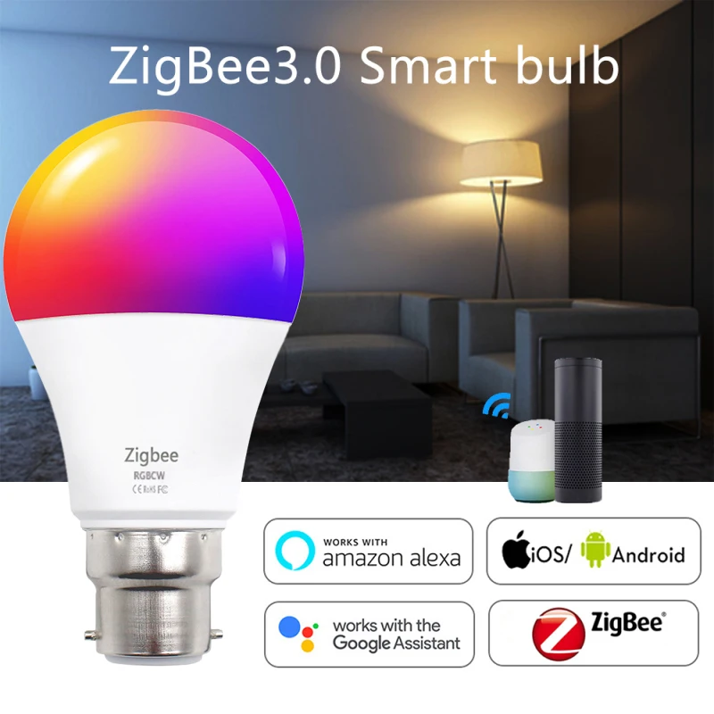 

9W 10W Zigbee 3.0 Led Light Bulbs RGB+WW+CW B22 Tuya Smart Home Led Lamp Works With Alexa Google Home Voice Assistant Dimmable