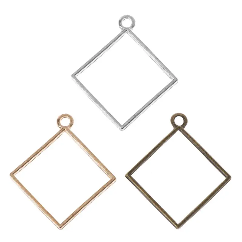 

10x/Set Square Pendant Keyring Handmade UV Open Back Bezel Setting DIY Jewelry