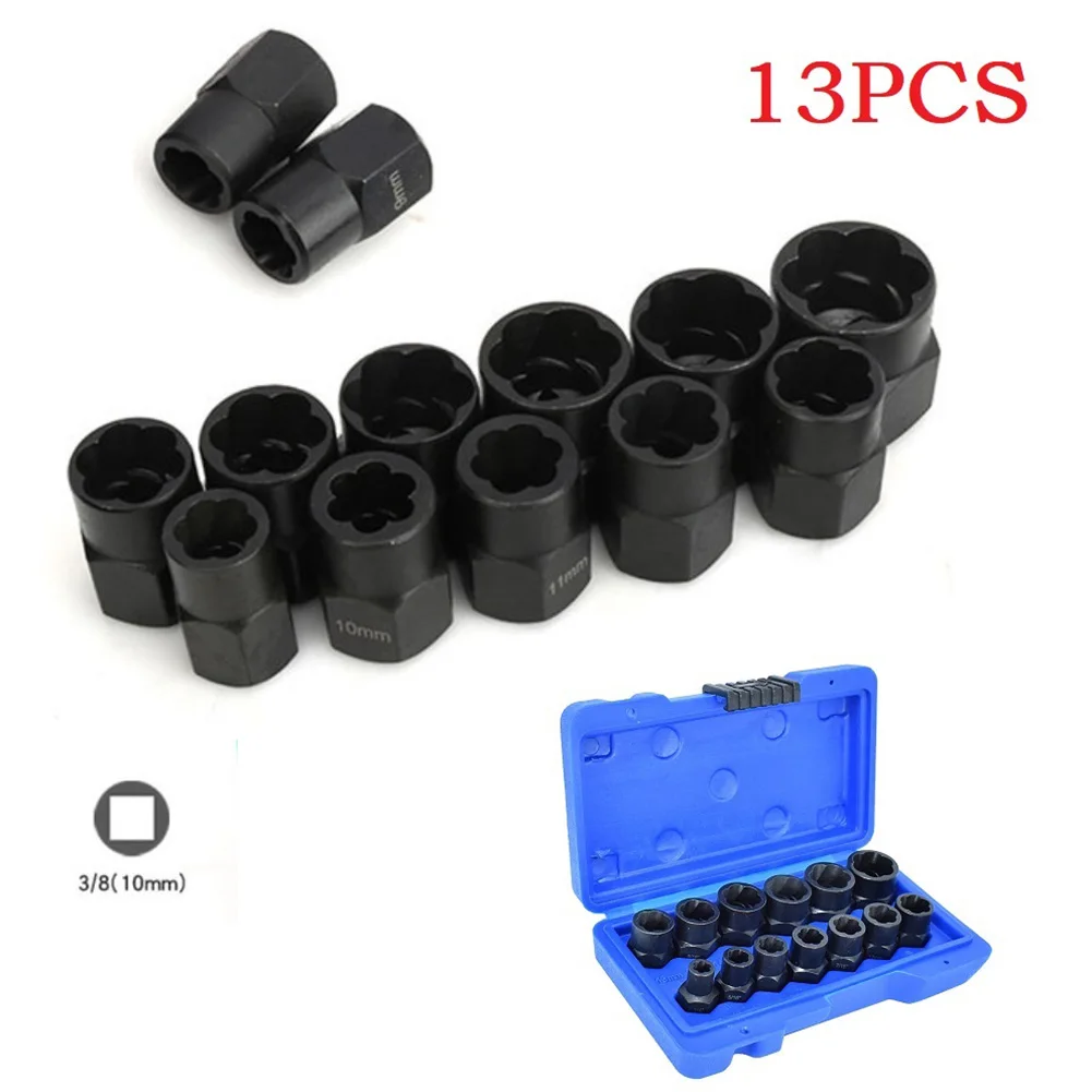 

13PCS 3/8 Inch Bolt Nut Remover Socket Impact Bolt Nut Screw Remover Tool Set Socket Wrench W/ Storage Case Hand Tools