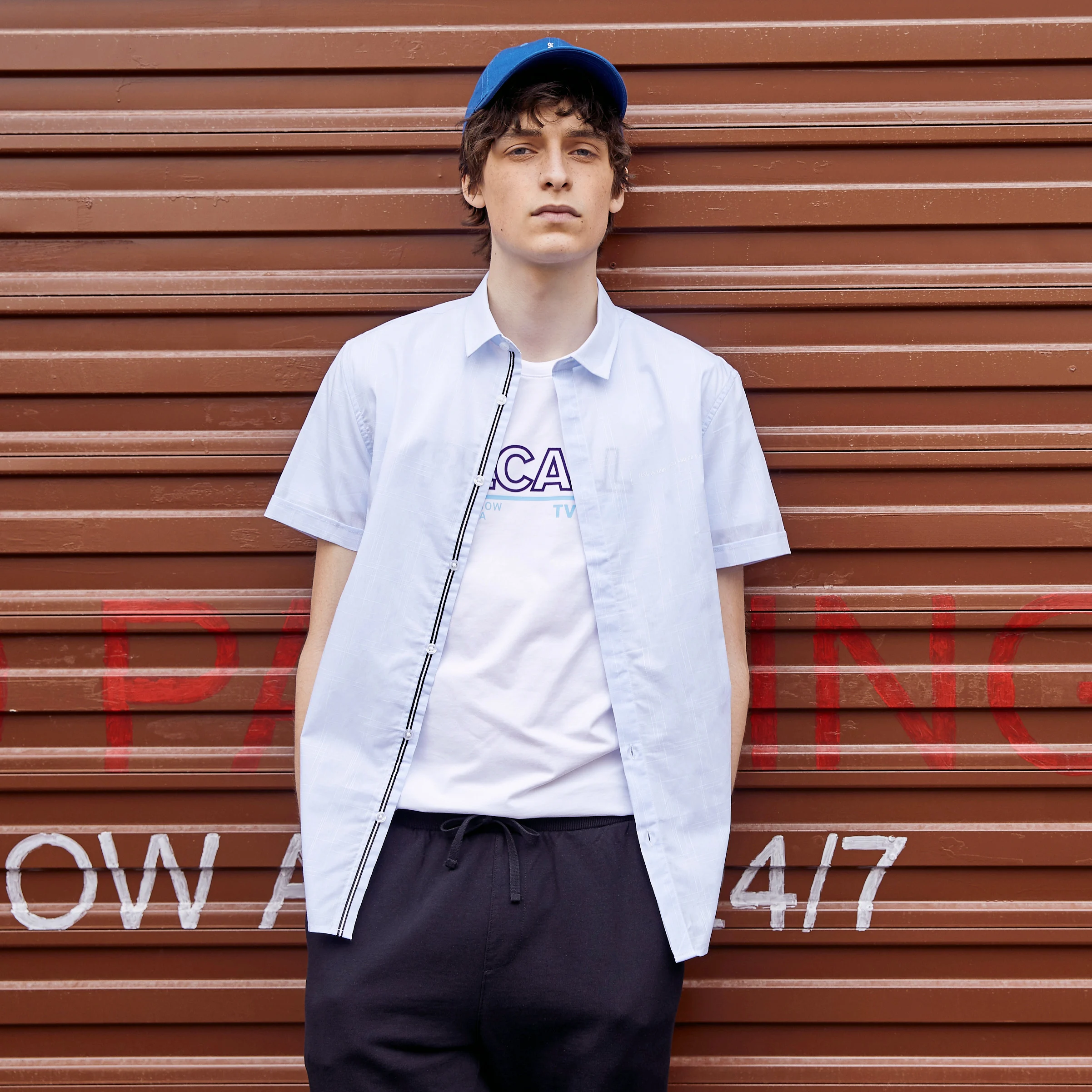 

Рубашка Metersbonwe Мужская с коротким рукавом, хлопок, Повседневная блуза, однотонная, летняя одежда