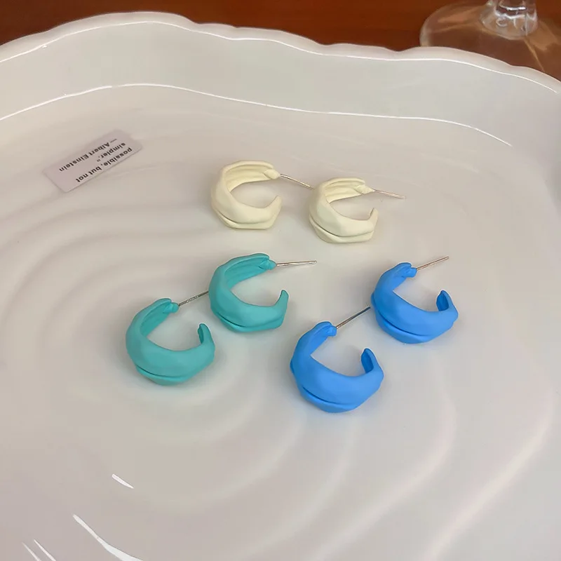 

Spring New Simple Irregular C Blue Hoop Earrings For Women Fashion Jewelry Arc boucle oreille femme Brincos