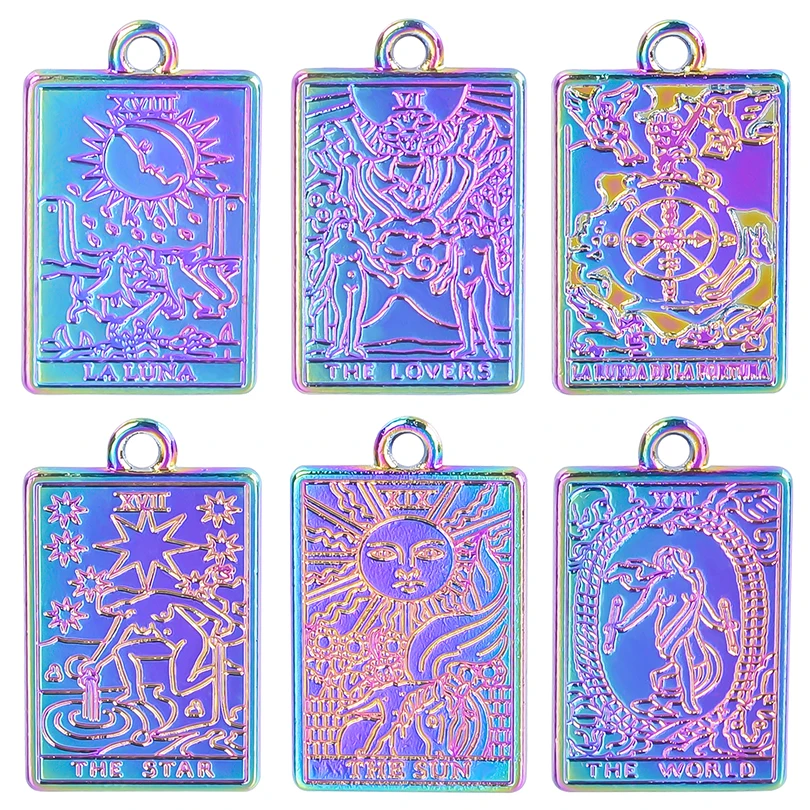 

12pcs Mixed Witch Divination Tarot Card Charms Star Sun World Tarot Pendant For DIY Bracelet Necklace Jewelry Making Rainbow New
