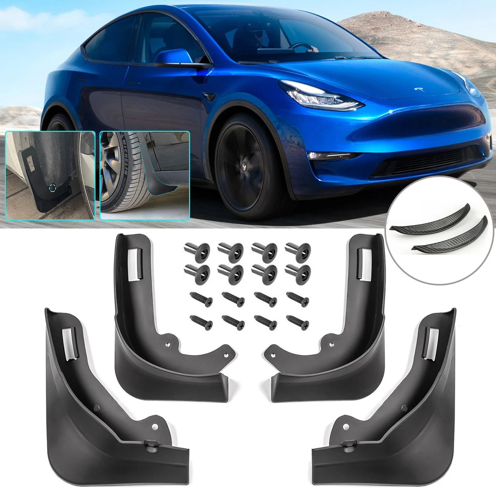 

Mudflaps for Tesla Mud Flaps Splash Guards Mudguards Front Rear Fender Protector for Tesla Model Y 2021 2022 2023 Model 3