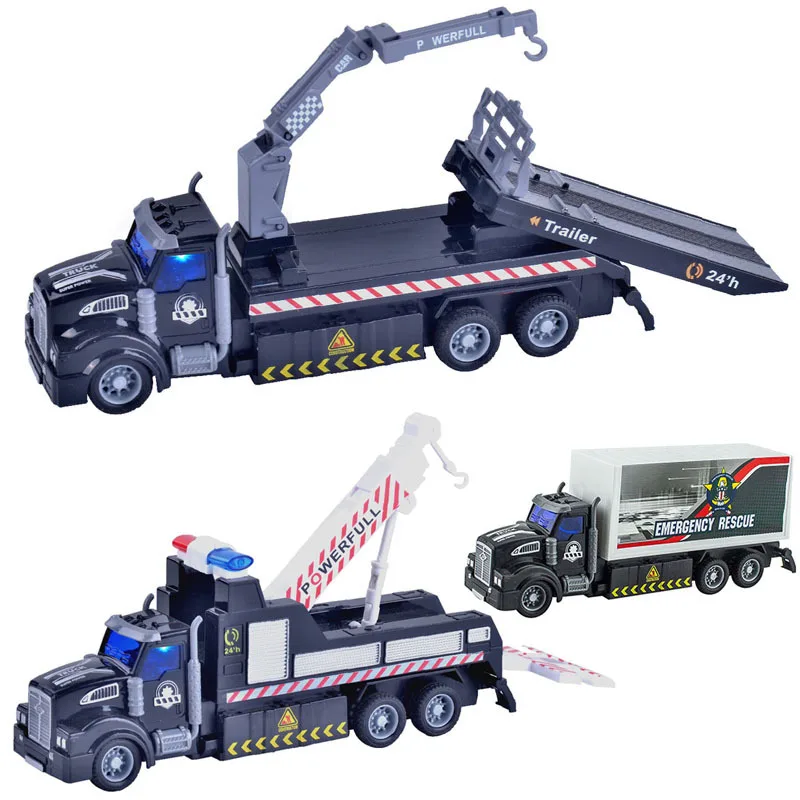 

21CM Kids Toys RC Crane Trailer Rescue Truck Toys 27MHZ Radio Remote Vehicles Car for Boys Children Educational Toy Xmas Gifts