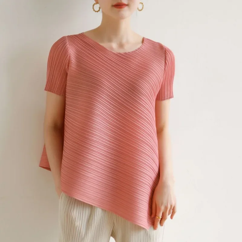 Асимметричная модная женская футболка ALSEY Miyake с коротким рукавом Новинка лета 2024