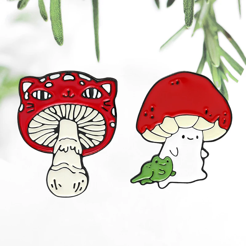 

Creative Cartoon Exquisite Personality Fashion Mushroom Enamel Funny Frog Cat Brooch Clothing Cowboy Badge for Men Women Gift