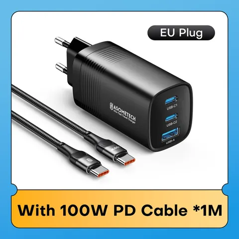 ASOMETECH 65W GaN USB Type C Зарядное Устройство с Быстрой Зарядкой для MacBook и iPhone — фото товара