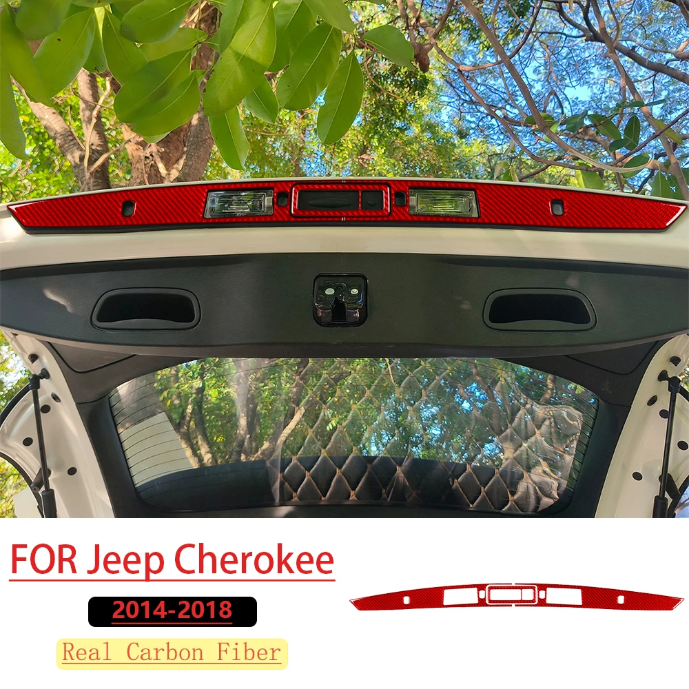 Фото Для Jeep Cherokee 2014-2018: Комплект декоративных накладок на кнопку освещения багажника, красный, из настоящего мягкого карбона, аксессуары для интерьера, декоративные наклейки №2