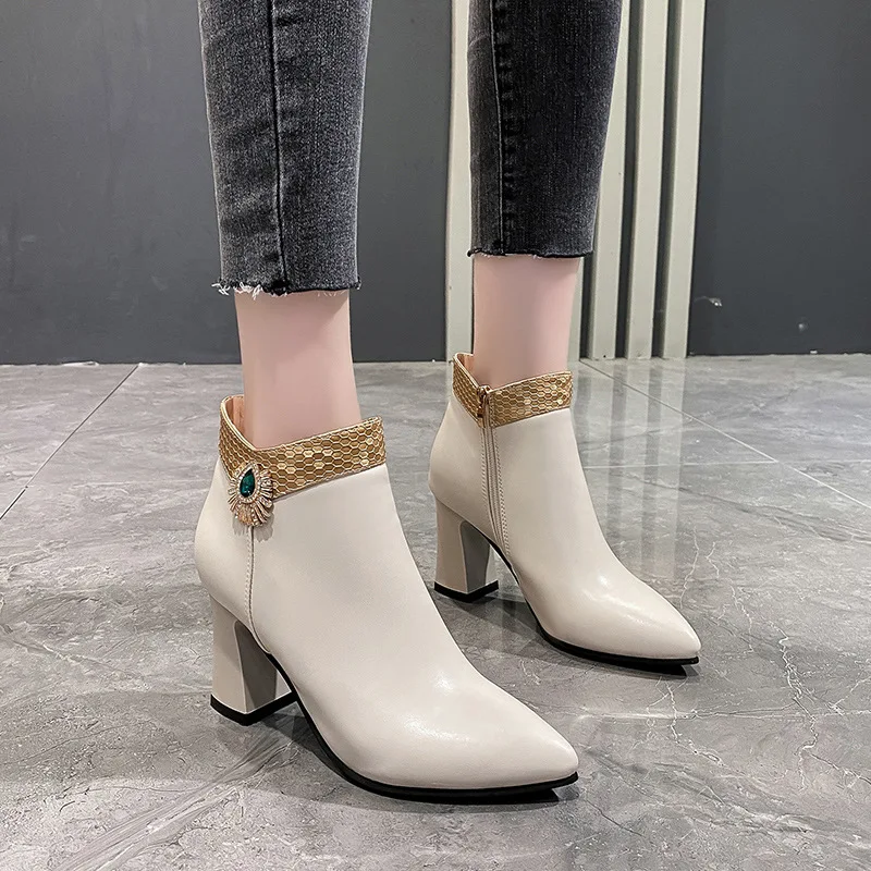 2022 Fashion Ankle Boots For Women Office Shoes Autumn Winter Dress Shoes Female Modern Boots 8cm High Heels Ladies Short Boots