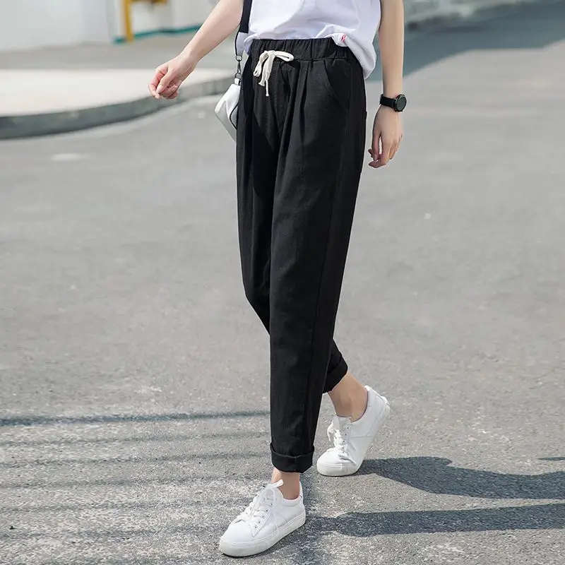 

Spring New Loose All-match High Waist Wide Leg Pants Solid Color Plus Size Straight Pants Fashion Casual Women Clothing W93