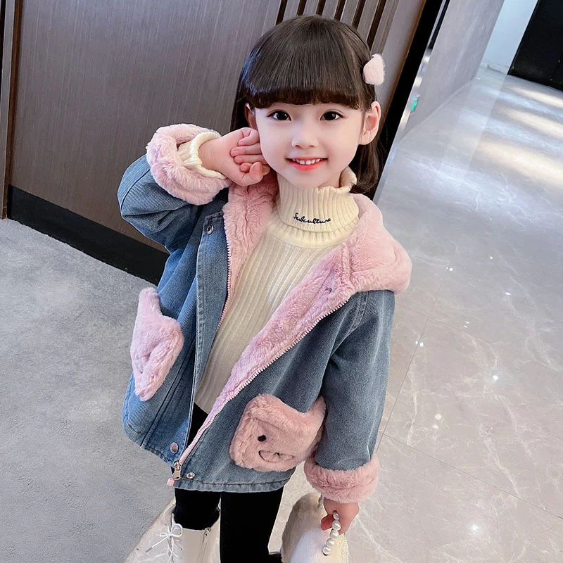 

Пальто для девочек, куртка, хлопковая верхняя одежда, пальто 2022, теплая плотная бархатная зимняя детская одежда большого размера с кроликом