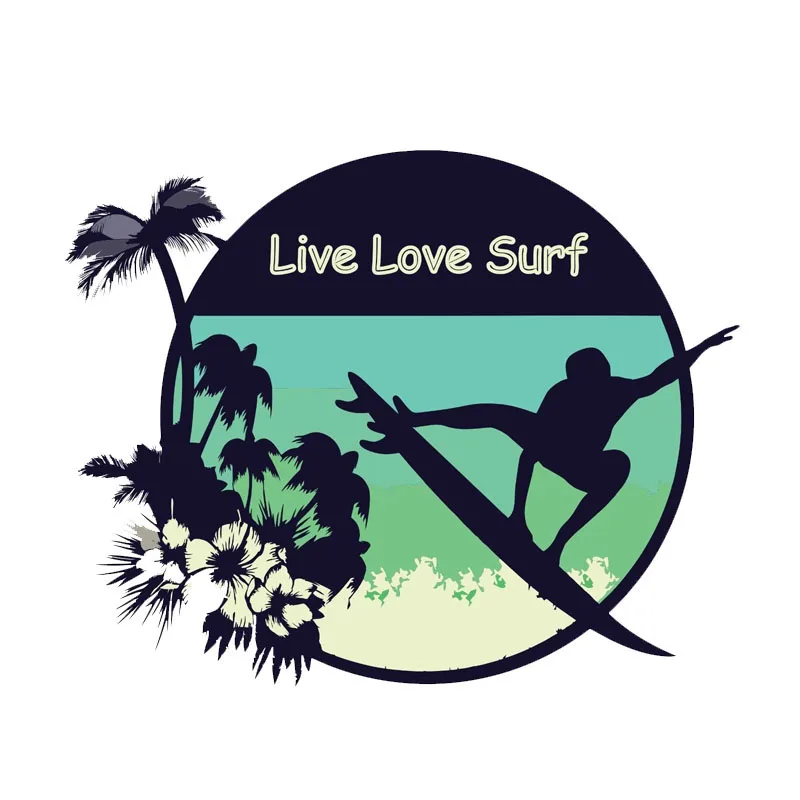 

14cm*11cm Personality Car Sticker Live Love Surf Sport Auto Creativity Decor PVC Decal Cover Scratches Sunscreen waterproof