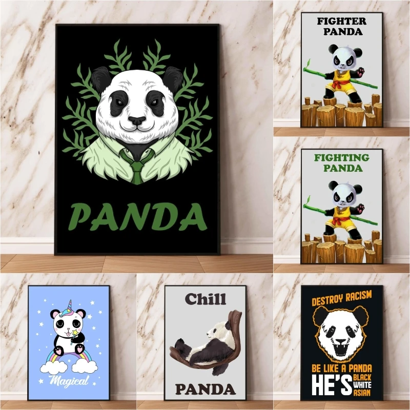 

Canvas Prints Mr Panda Bear with leaves Wall Stickers High Quality Art Picture Kid Action Figures Modular Painting